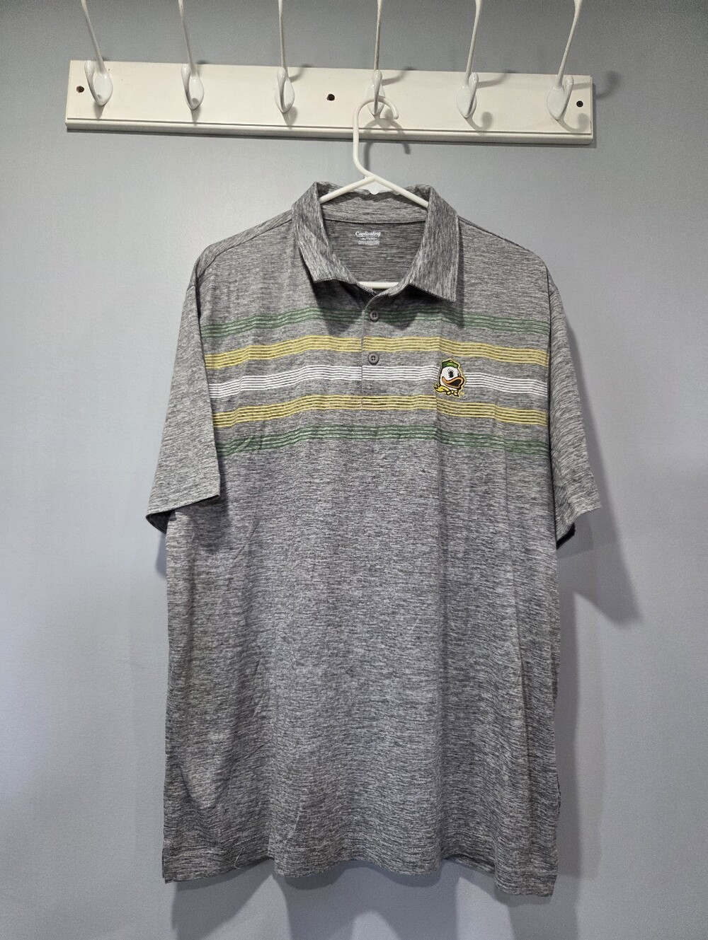Captivating Oregon Ducks Gray Green Yellow Button Up Polo Golf Shirt Men’s L